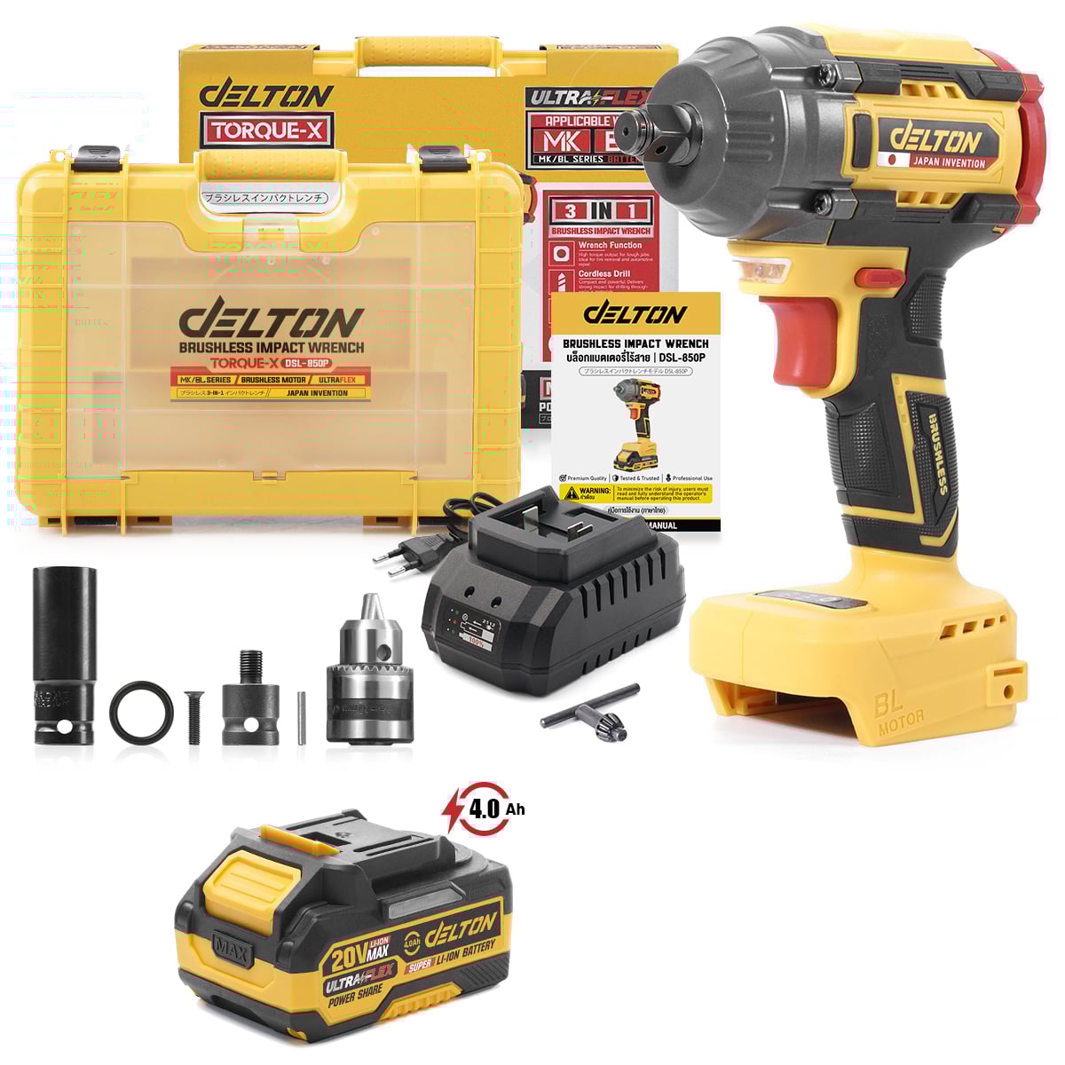 บล็อกกระแทกไร้สาย (พร้อมแบตเตอรี่) DELTON รุ่น DSL-850P ULTRAFLEX 20V 4AH_0